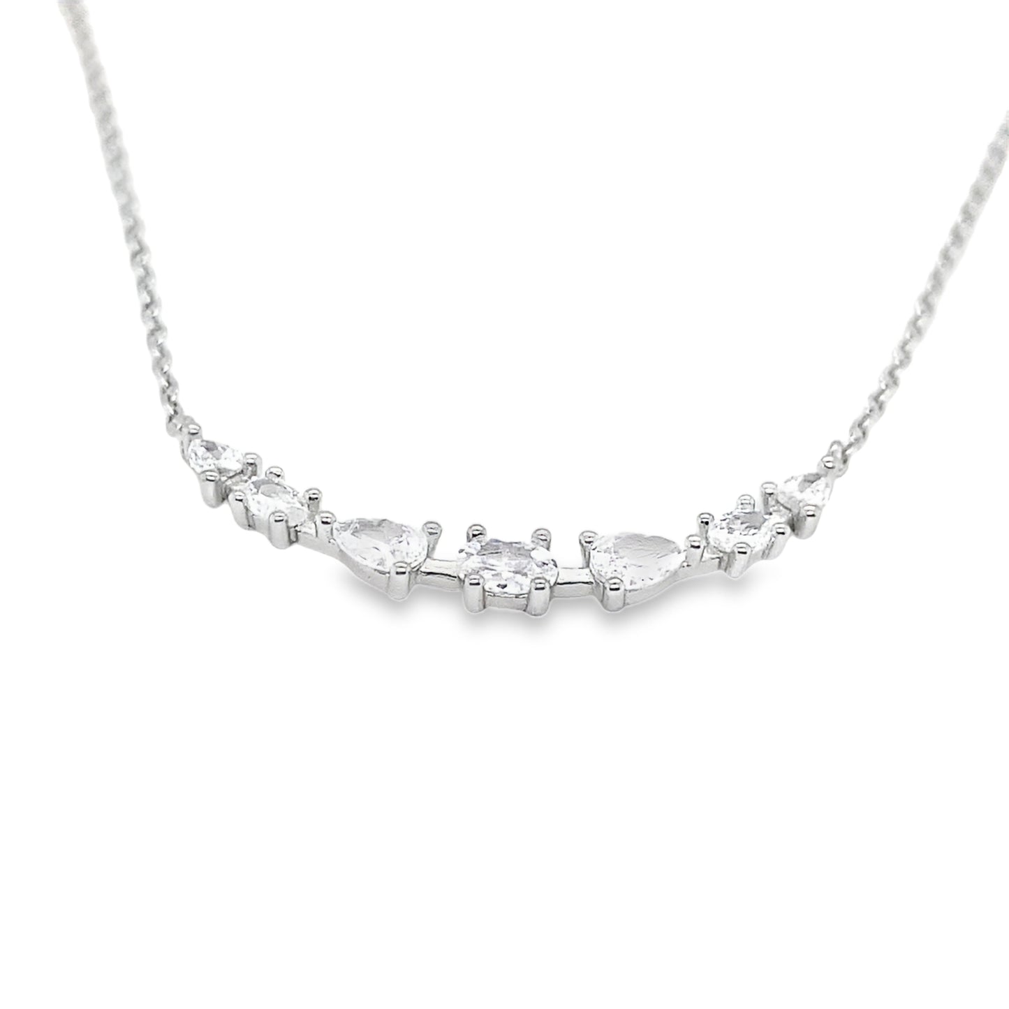 Sterling Silver Oval and Pear CZ Hammock Necklet