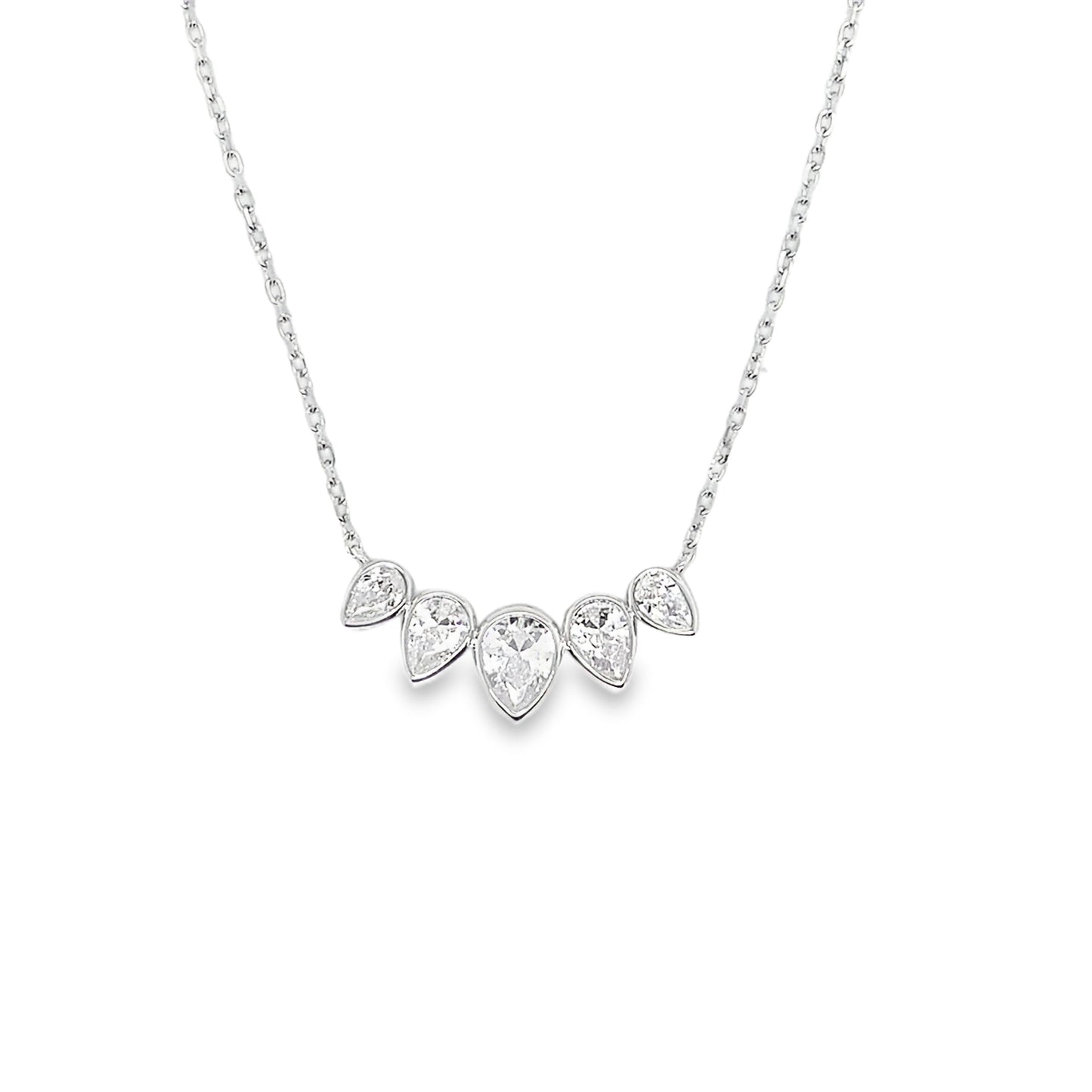 Sterling Silver Five Stone Rubover Pear CZ Hammock Necklet