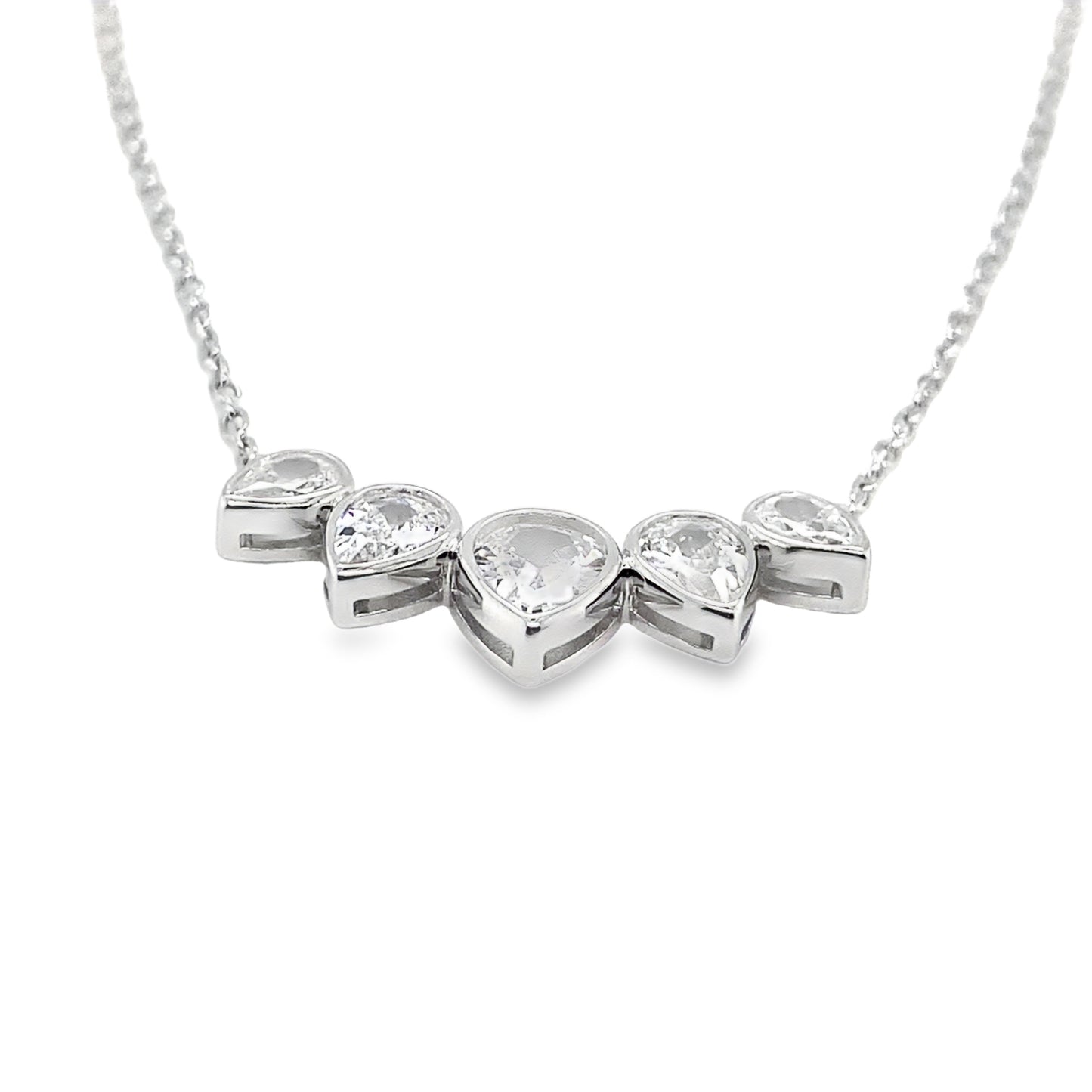 Sterling Silver Five Stone Rubover Pear CZ Hammock Necklet