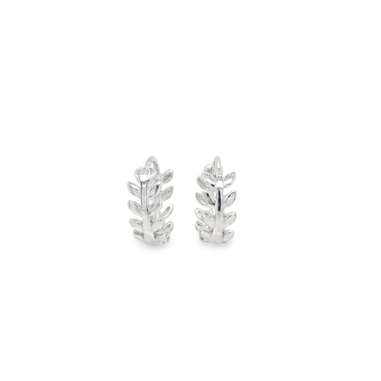 Sterling Silver Polished Leaf Huggie Earrings