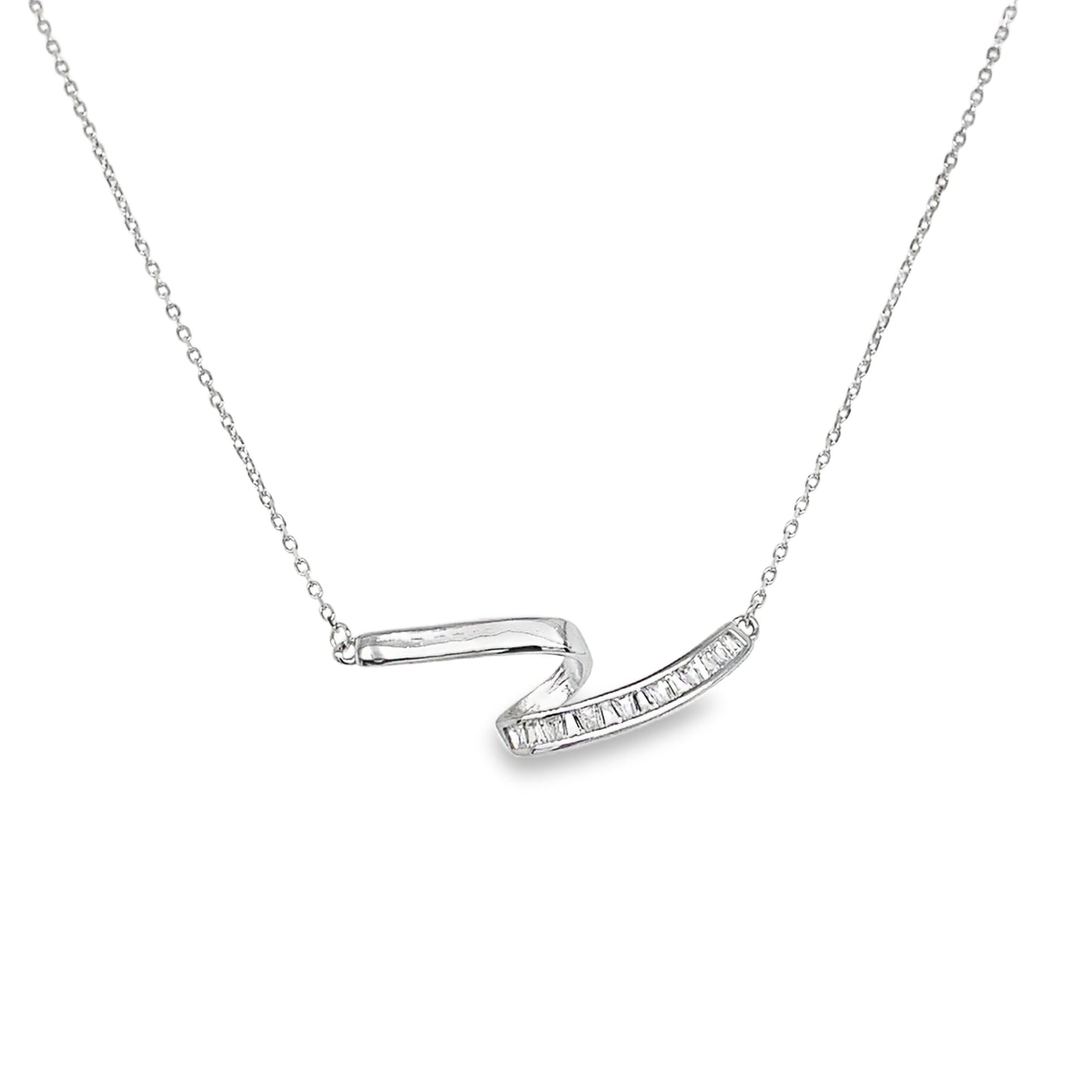 Sterling Silver Polished and Channel Set CZ Swirl Necklet