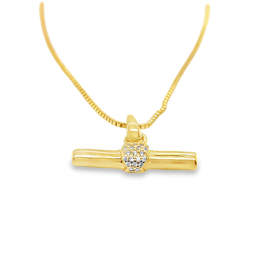 Sterling Silver Gold Plated CZ Set T-Bar Box Link Necklet