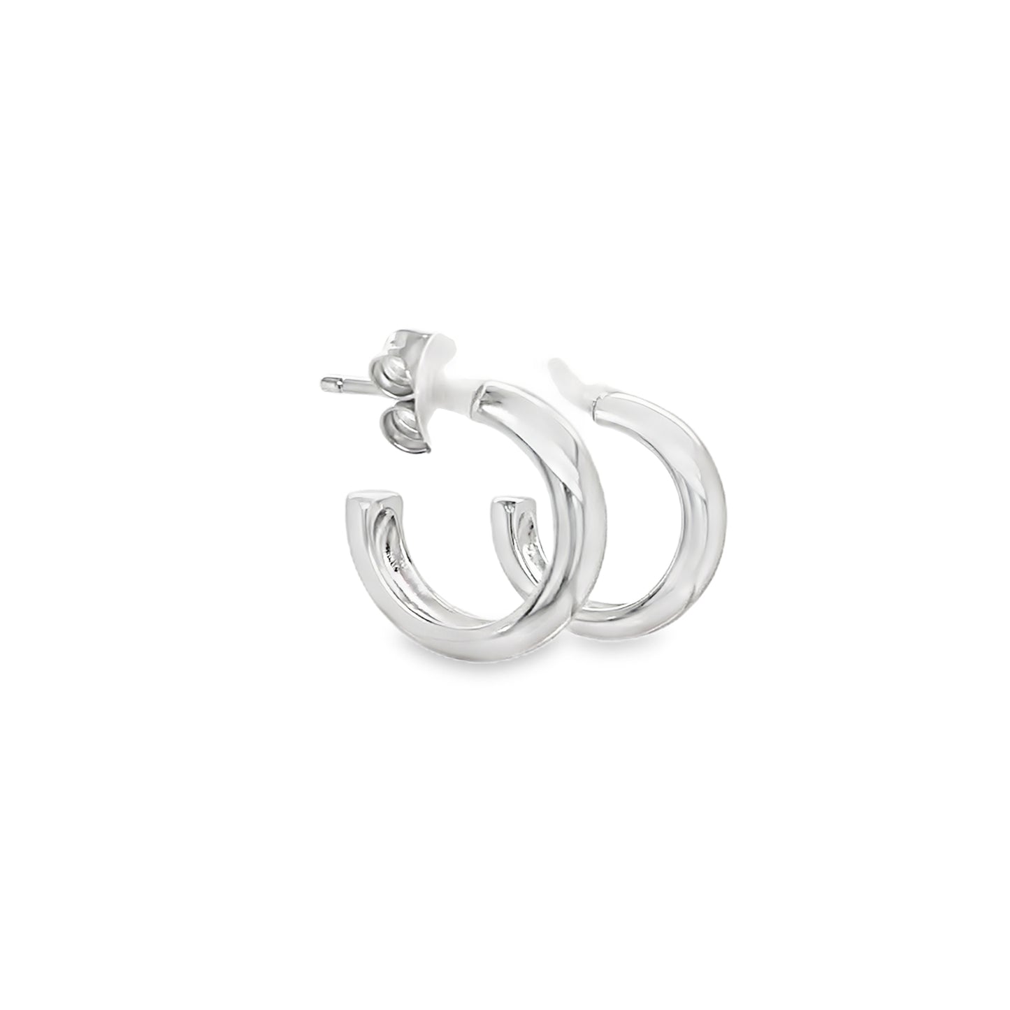 Sterling Silver Polished 15mm Half Hoop Hinge Earrings