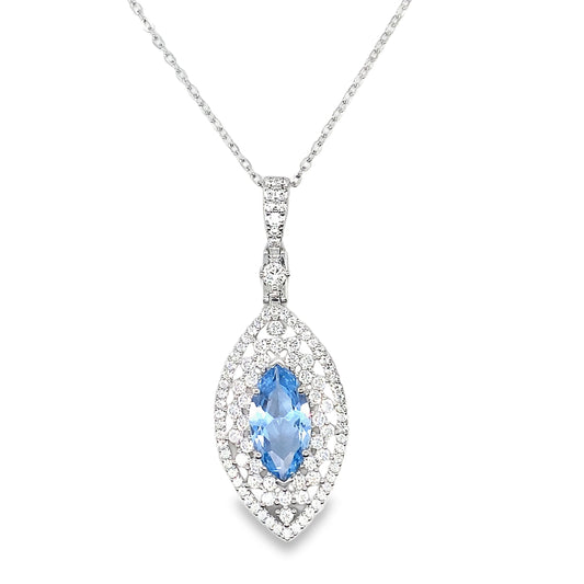 Sterling Silver Blue and White CZ Fancy Marquis Cluster Necklet