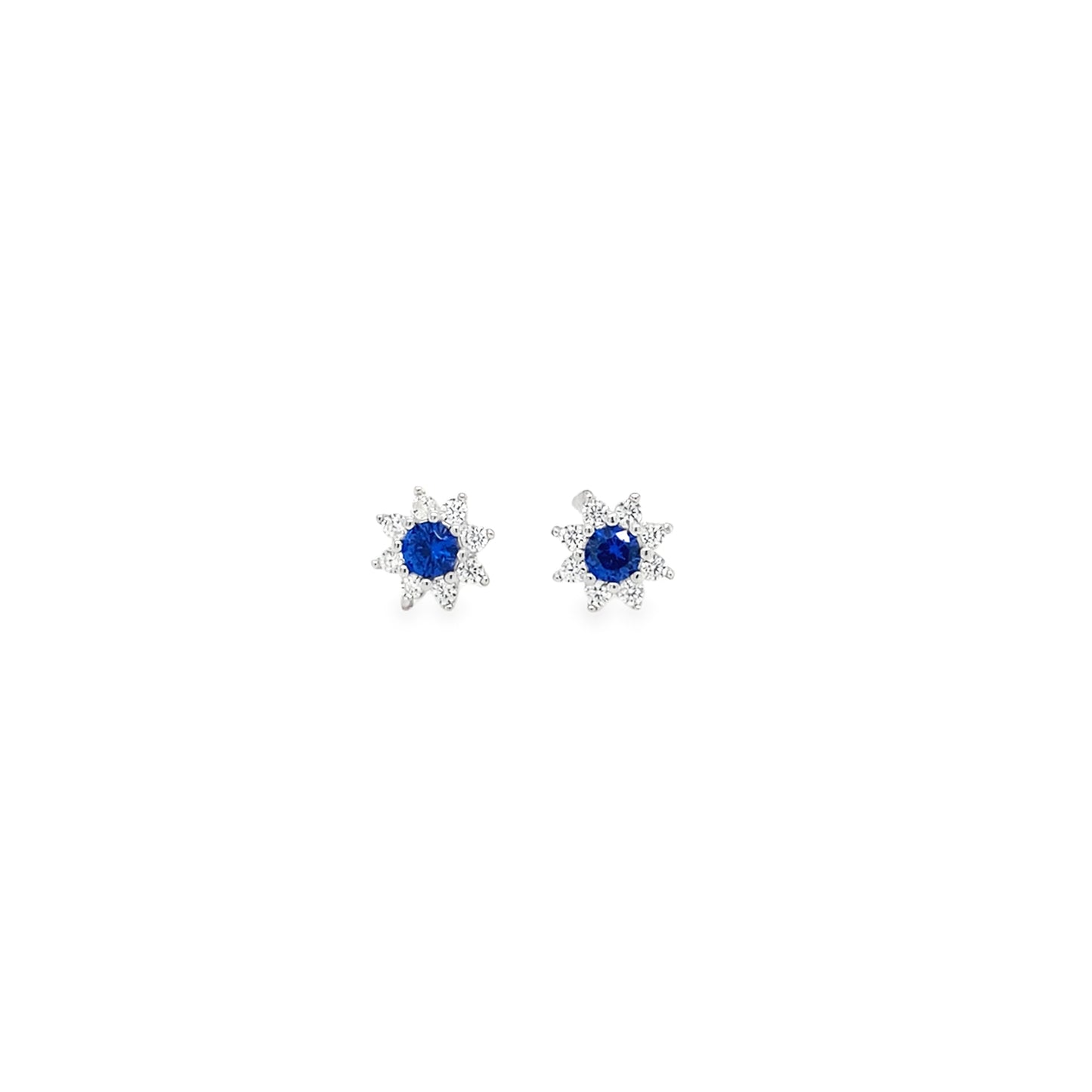 Sterling Silver Blue & CZ Flower Cluster Earrings