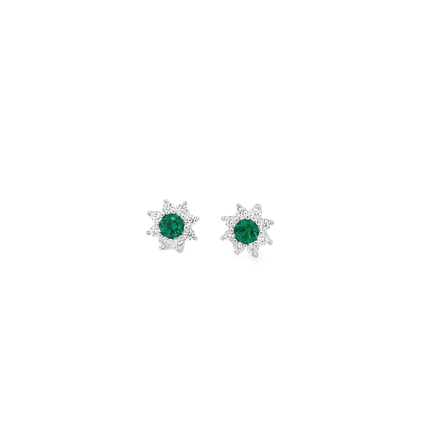 Sterling Silver Green & CZ Flower Cluster Earrings