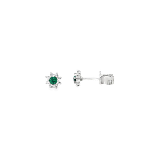 Sterling Silver Green & CZ Flower Cluster Earrings
