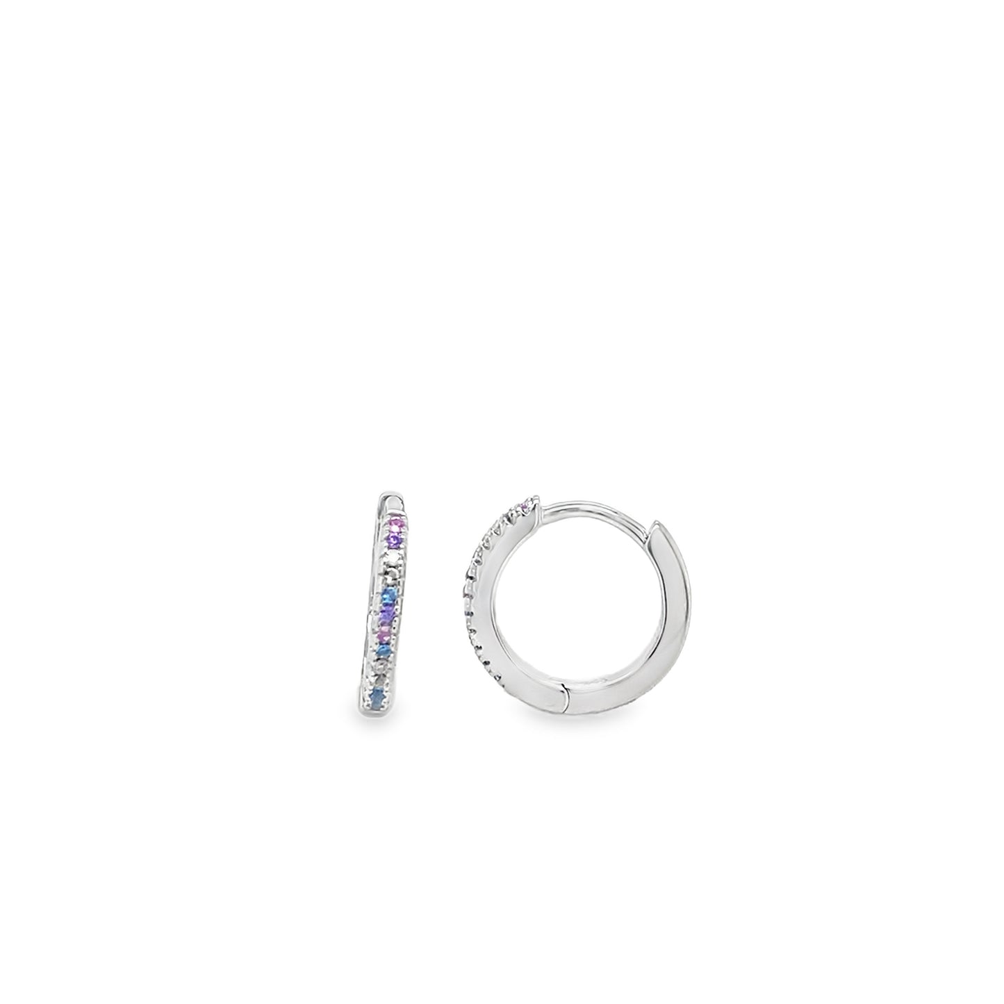 Sterling Silver CZ Multicoloured 12mm Hoop Earrings