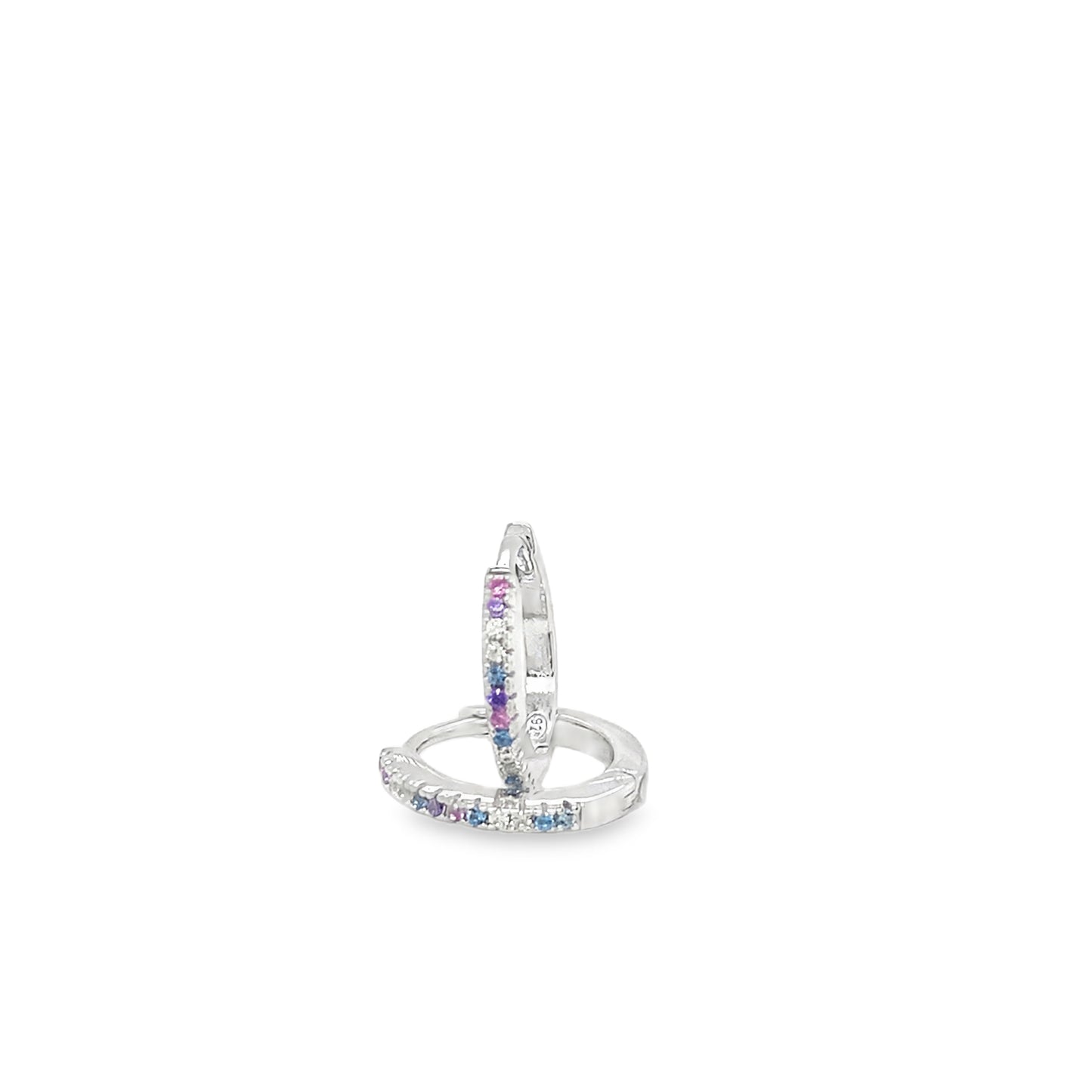 Sterling Silver CZ Multicoloured 12mm Hoop Earrings