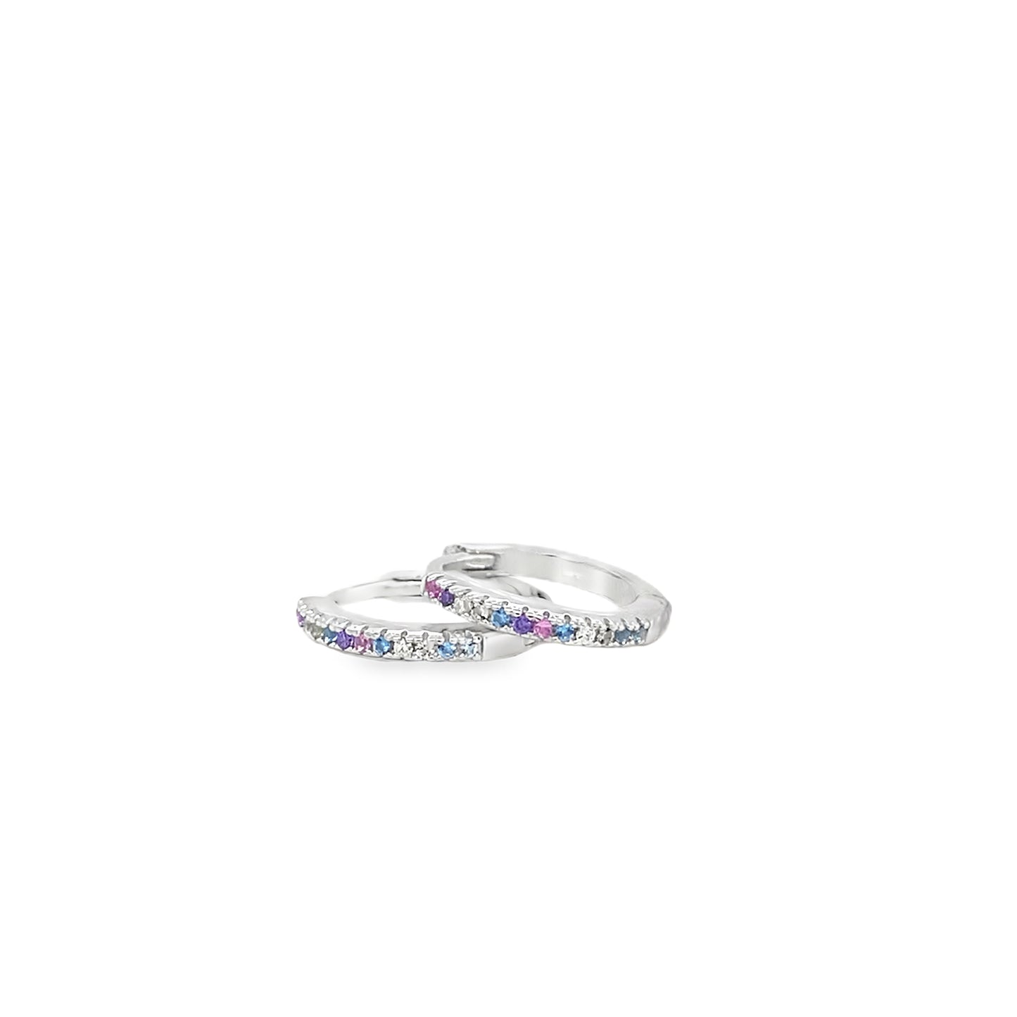 Sterling Silver CZ Multicoloured 12mm Hoop Earrings