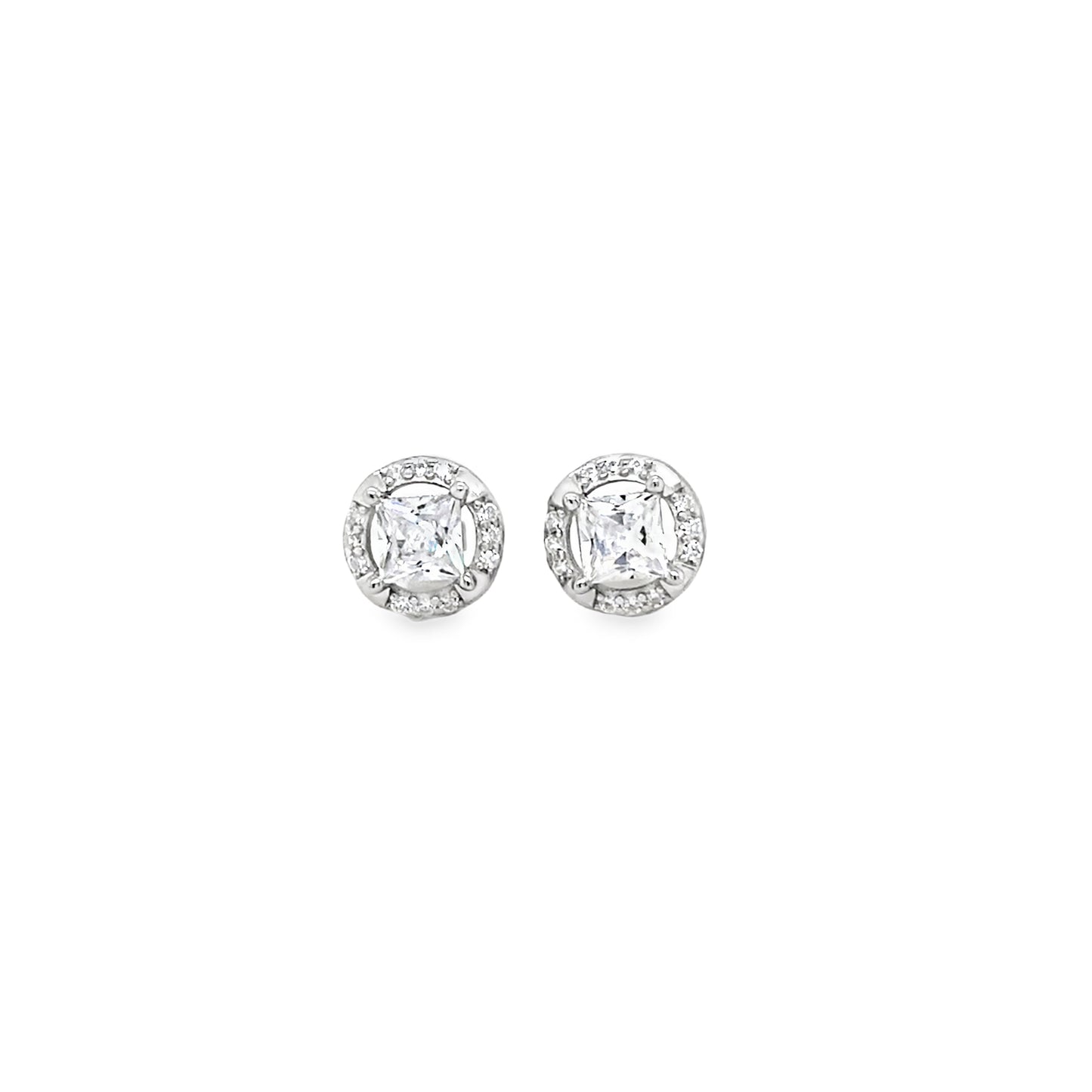 Sterling Silver CZ Square Centre Stone With Round Halo