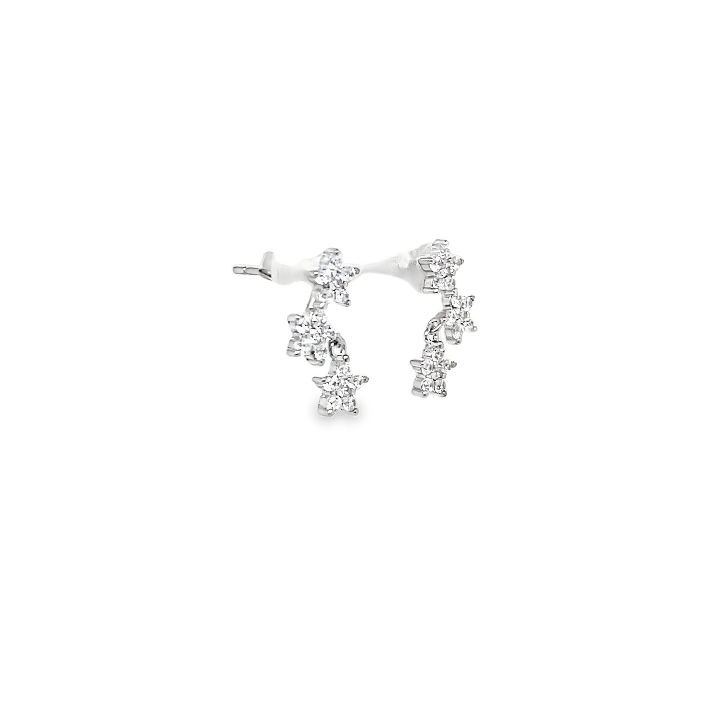 Sterling Silver CZ Flower Climber Earring