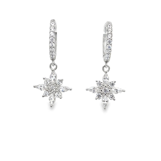 Sterling Silver CZ Drop Star Huggie Earring