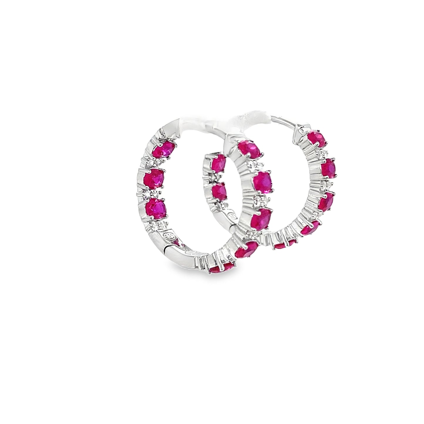 Sterling Silver CZ White & Red Stone Set 20mm Hoop