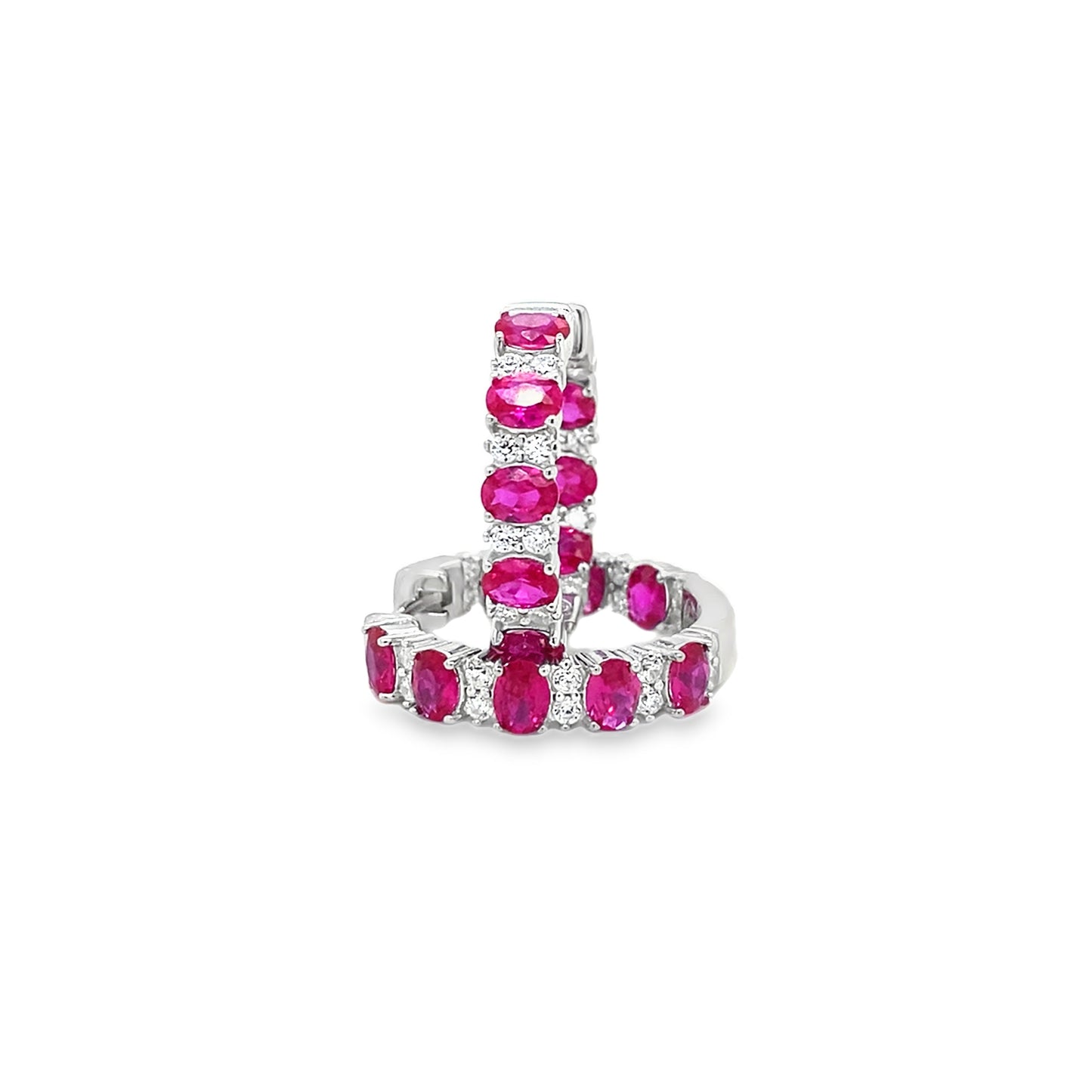 Sterling Silver CZ White & Red Stone Set 20mm Hoop