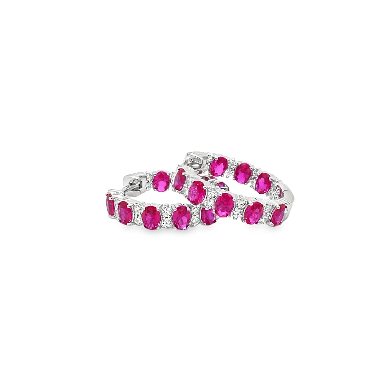 Sterling Silver CZ White & Red Stone Set 20mm Hoop