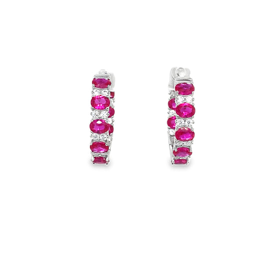 Sterling Silver CZ White & Red Stone Set 20mm Hoop