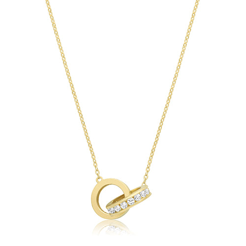 9ct Yellow Gold CZ and Polished Double Circle Necklet