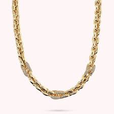 Bronzallure Gold Plated 3D Panther Link CZ & Polished Necklet