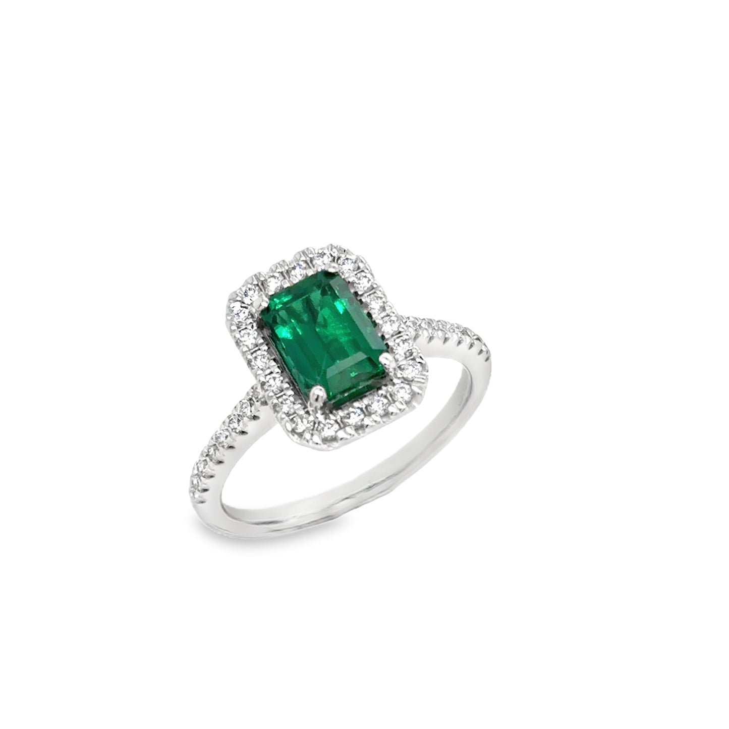 9ct Gold Emerald Cut Cultured Emerald and Cultured Diamond Cluster Ring.25ct