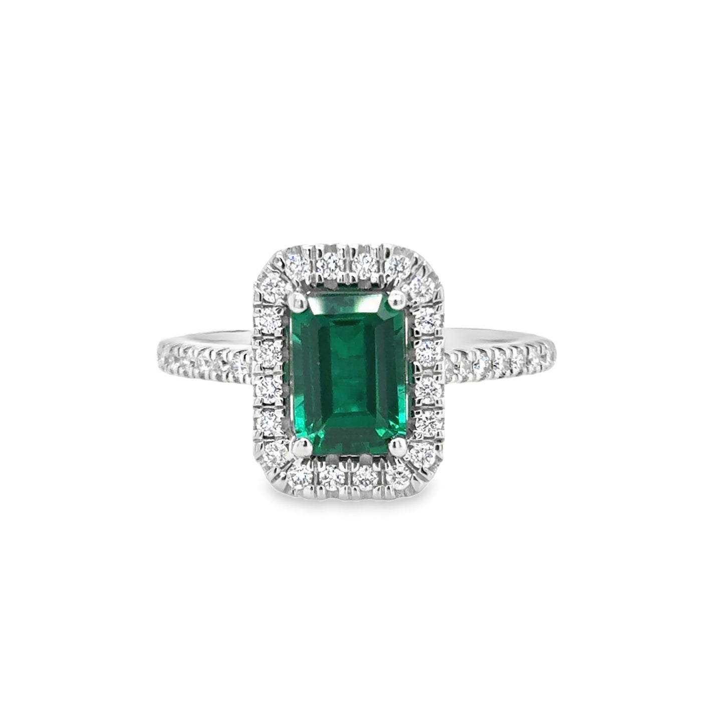 9ct Gold Emerald Cut Cultured Emerald and Cultured Diamond Cluster Ring.25ct