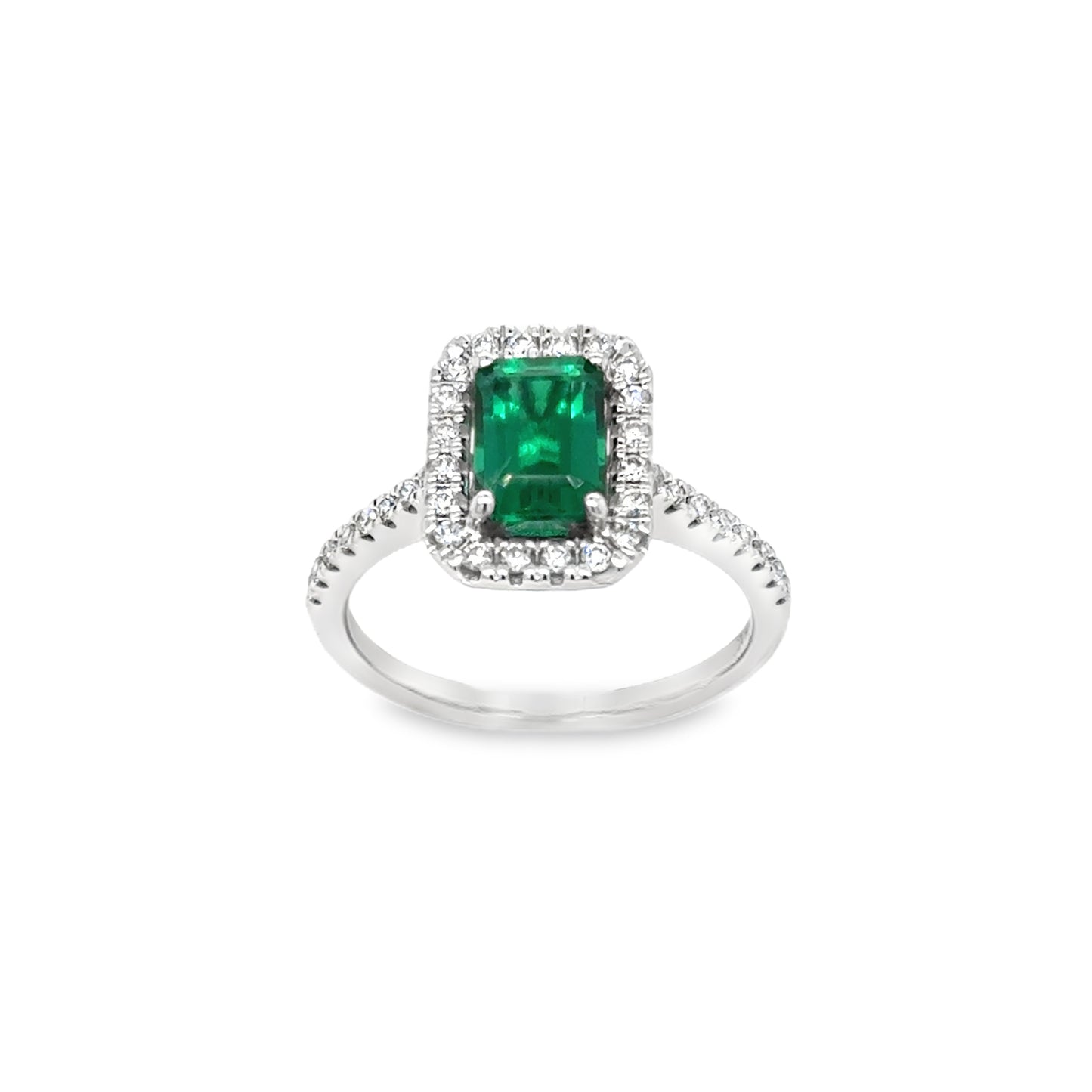 9ct Gold Emerald Cut Cultured Emerald and Cultured Diamond Cluster Ring.25ct