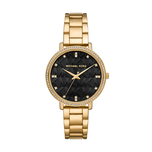 Ladies Michael Kors Pyper Black Dial CZ Bezel