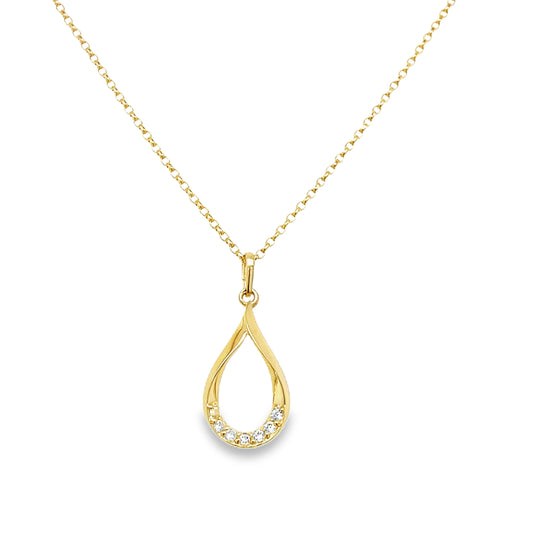 9CT Open Pear Cubic Zirconia Pendant