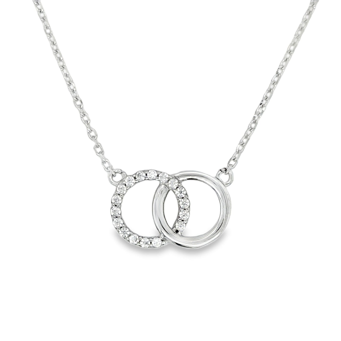 9ct White Gold CZ Interlinking Circle Necklet