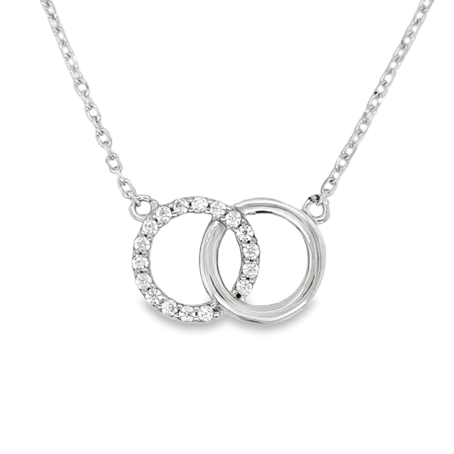9ct White Gold CZ Interlinking Circle Necklet