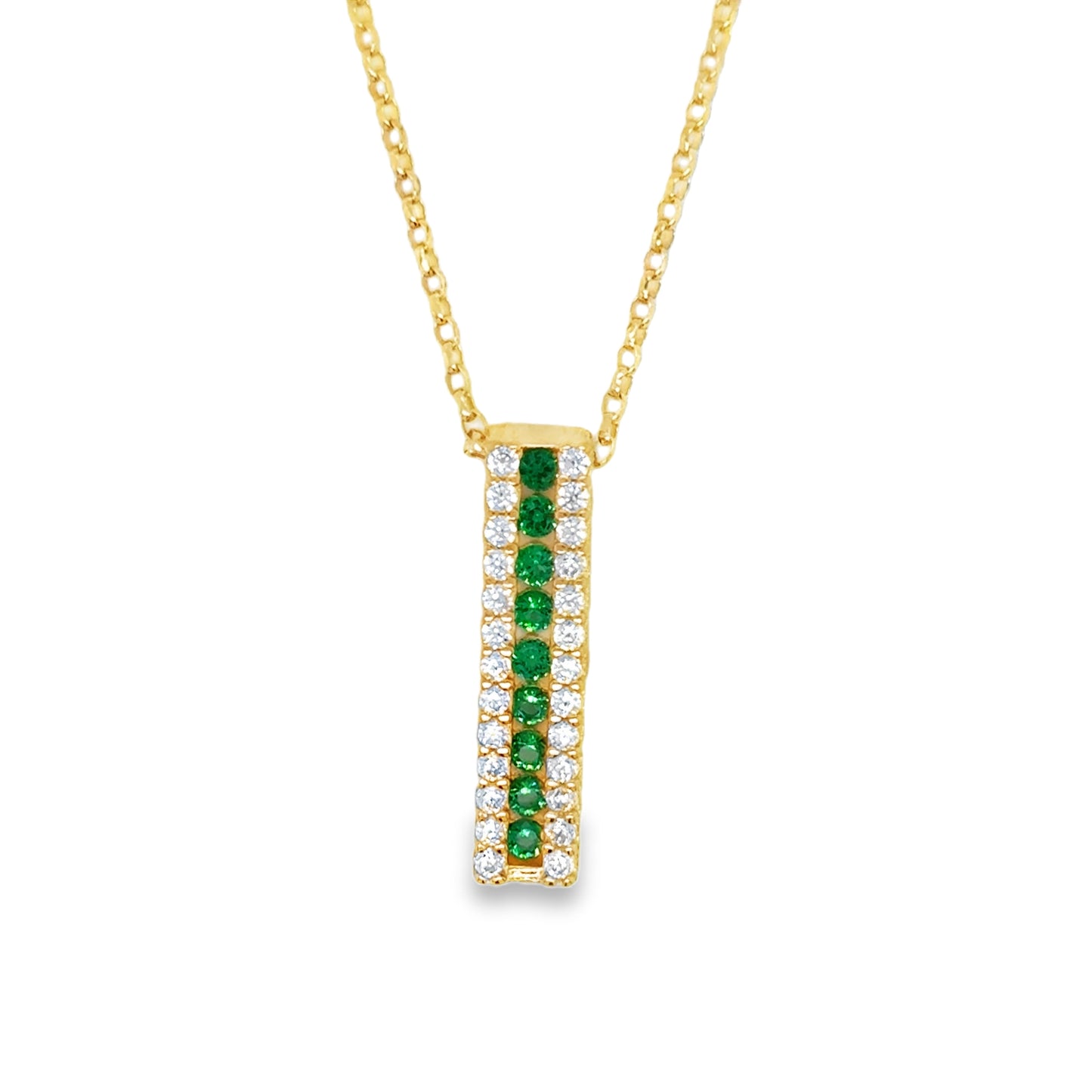 9ct Cubic Zirconia & Green 3 Row Vertical Bar Pendant