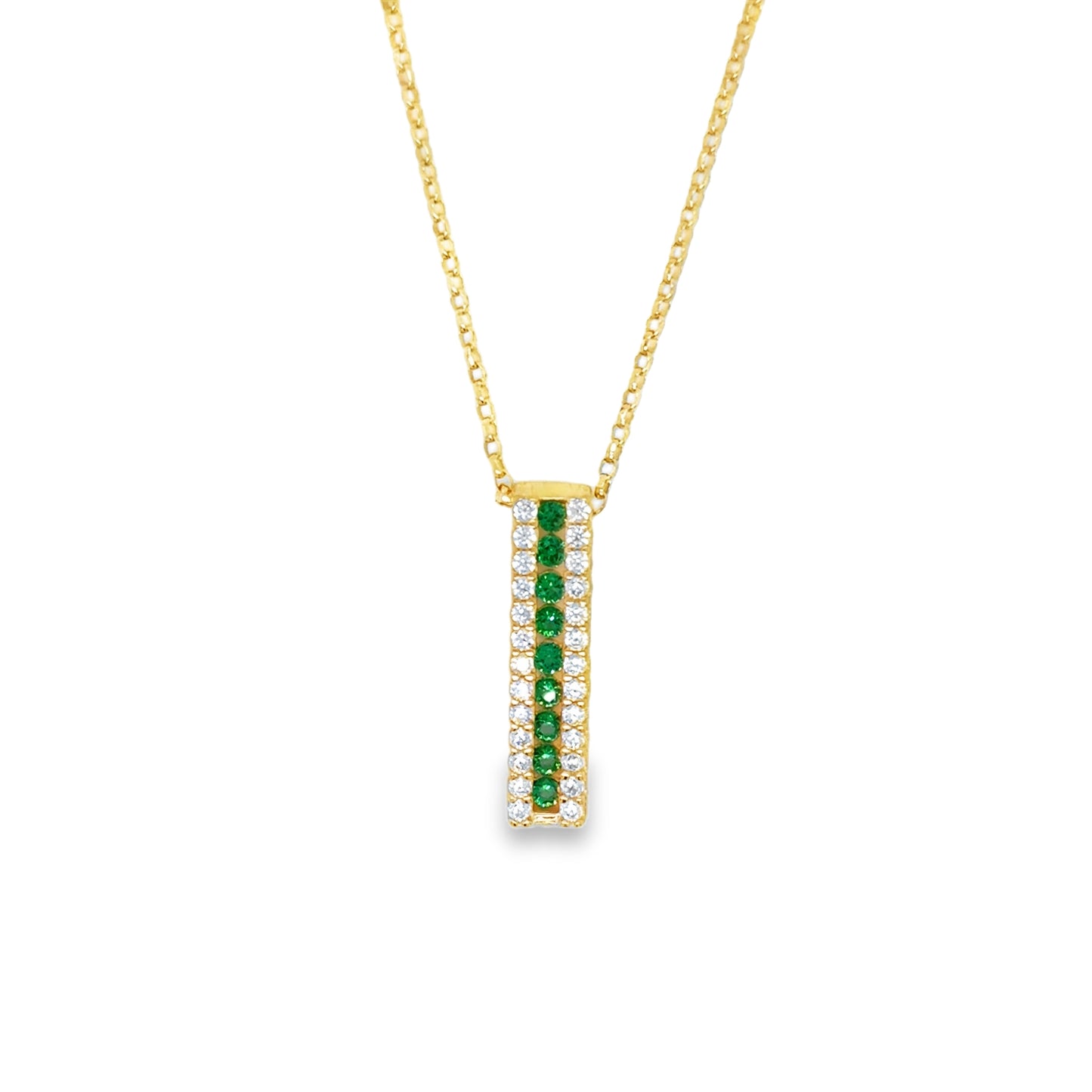 9ct Cubic Zirconia & Green 3 Row Vertical Bar Pendant
