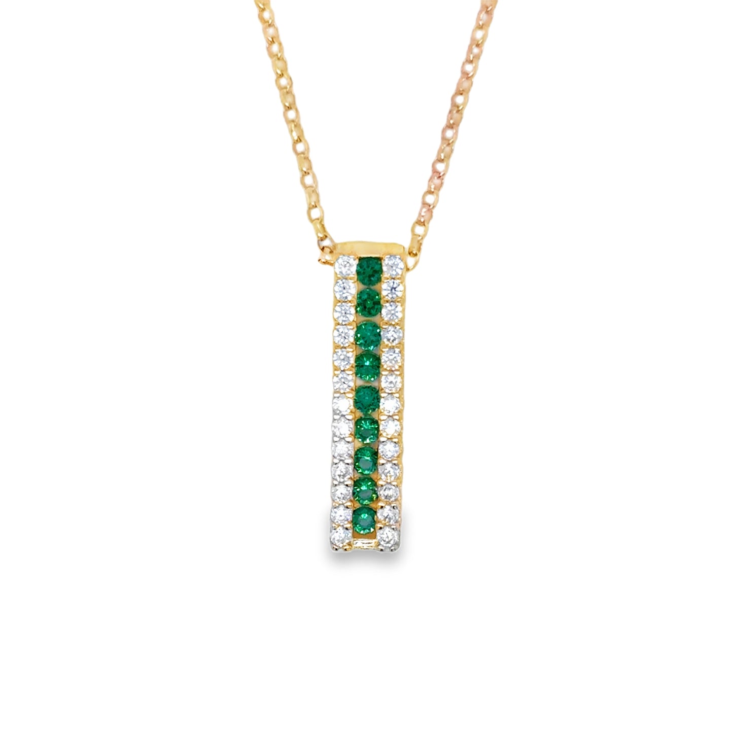 9ct Cubic Zirconia & Green 3 Row Vertical Bar Pendant