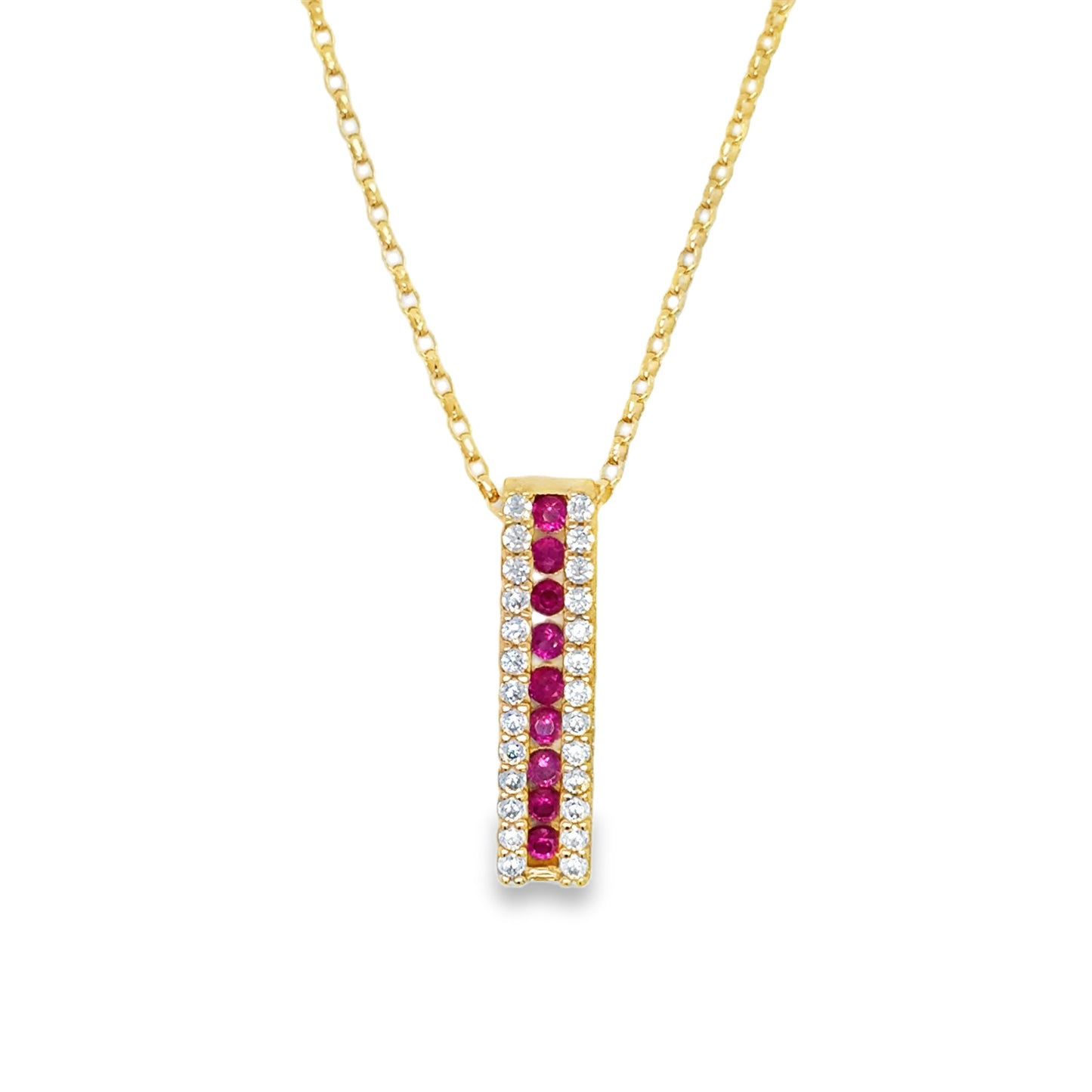 9ct Cubic Zirconia & Red 3 Row Vertical Bar Pendant