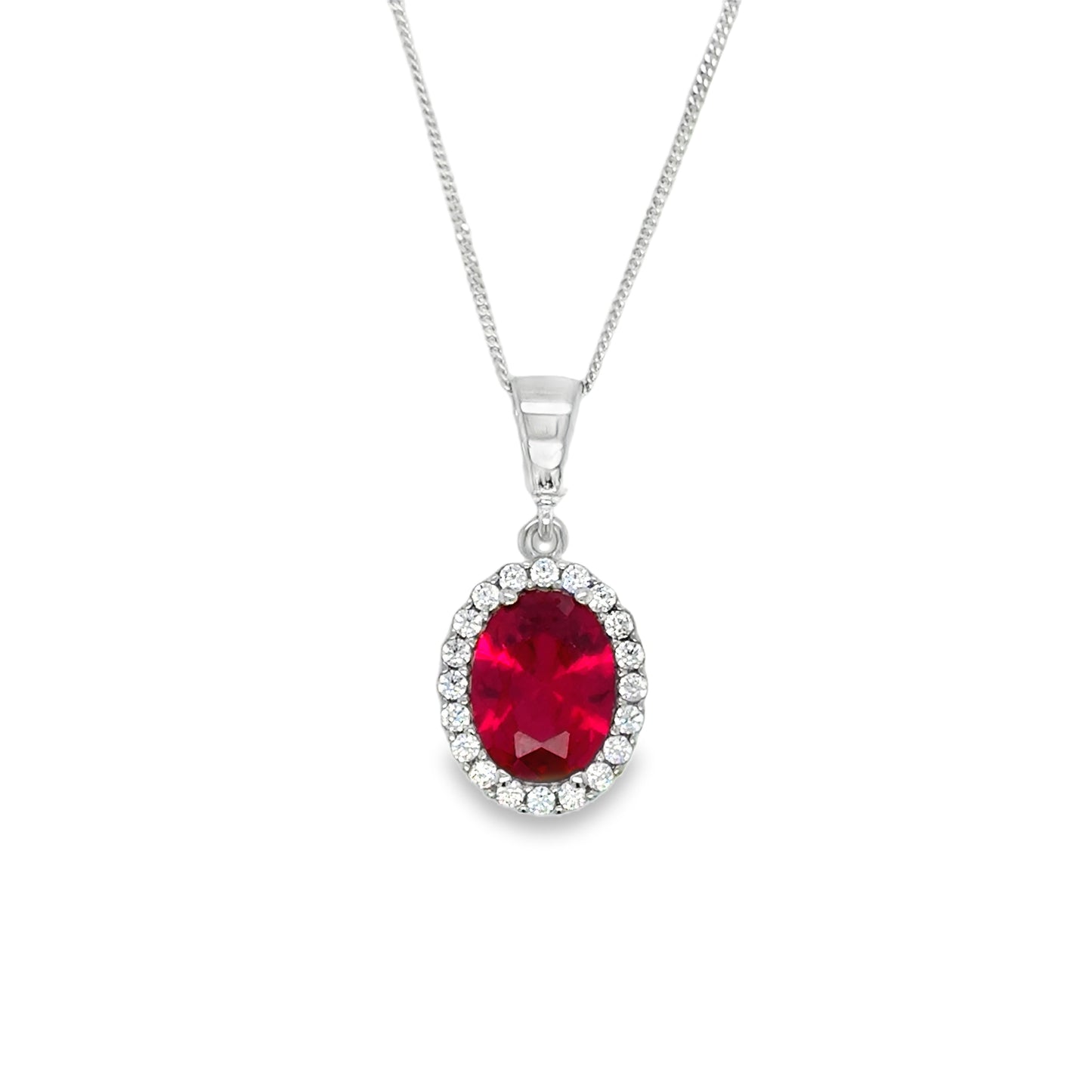 9ct White Gold White & Red CZ Round Halo Pendant