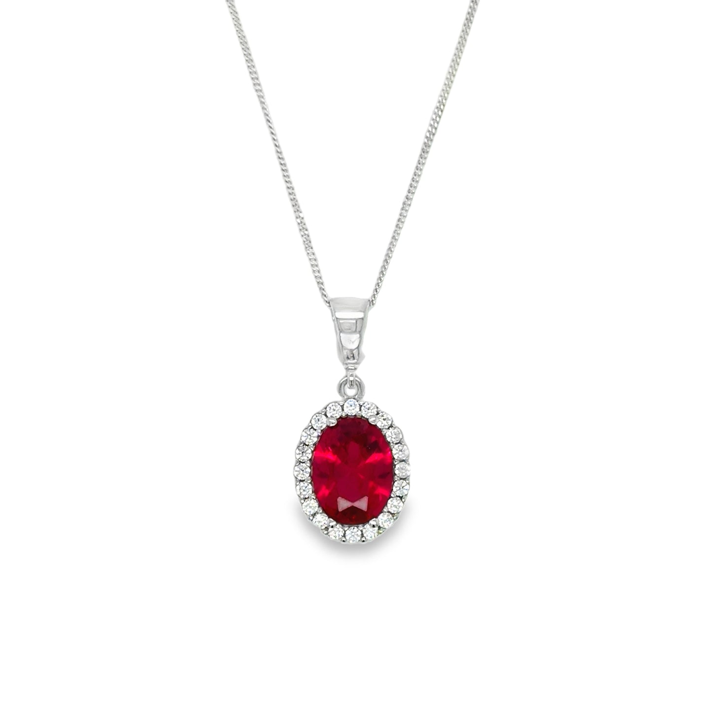 9ct White Gold White & Red CZ Round Halo Pendant