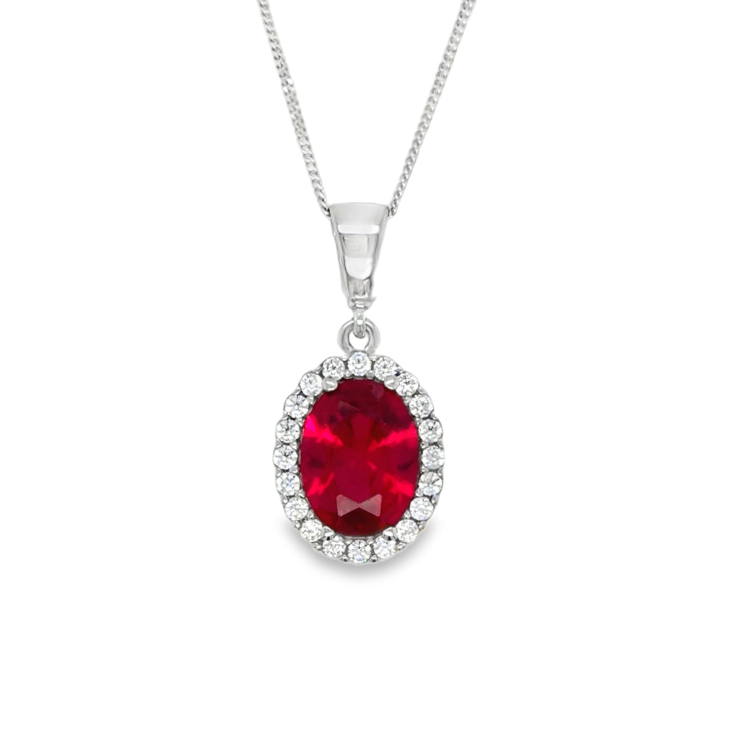 9ct White Gold White & Red CZ Round Halo Pendant
