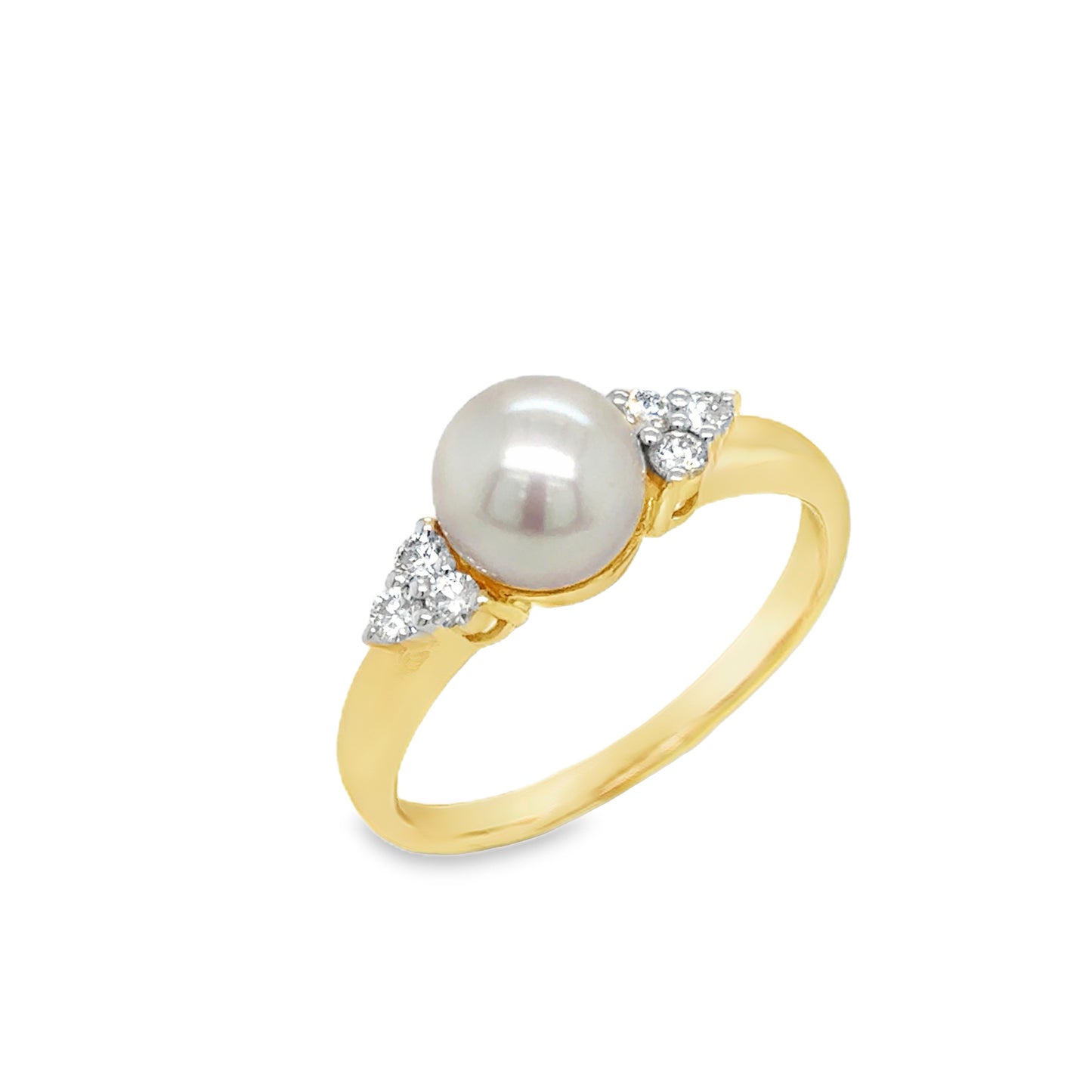 9ct Yellow Gold Freshwater Pearl Ring with Diamond Set Shoulders .16ct