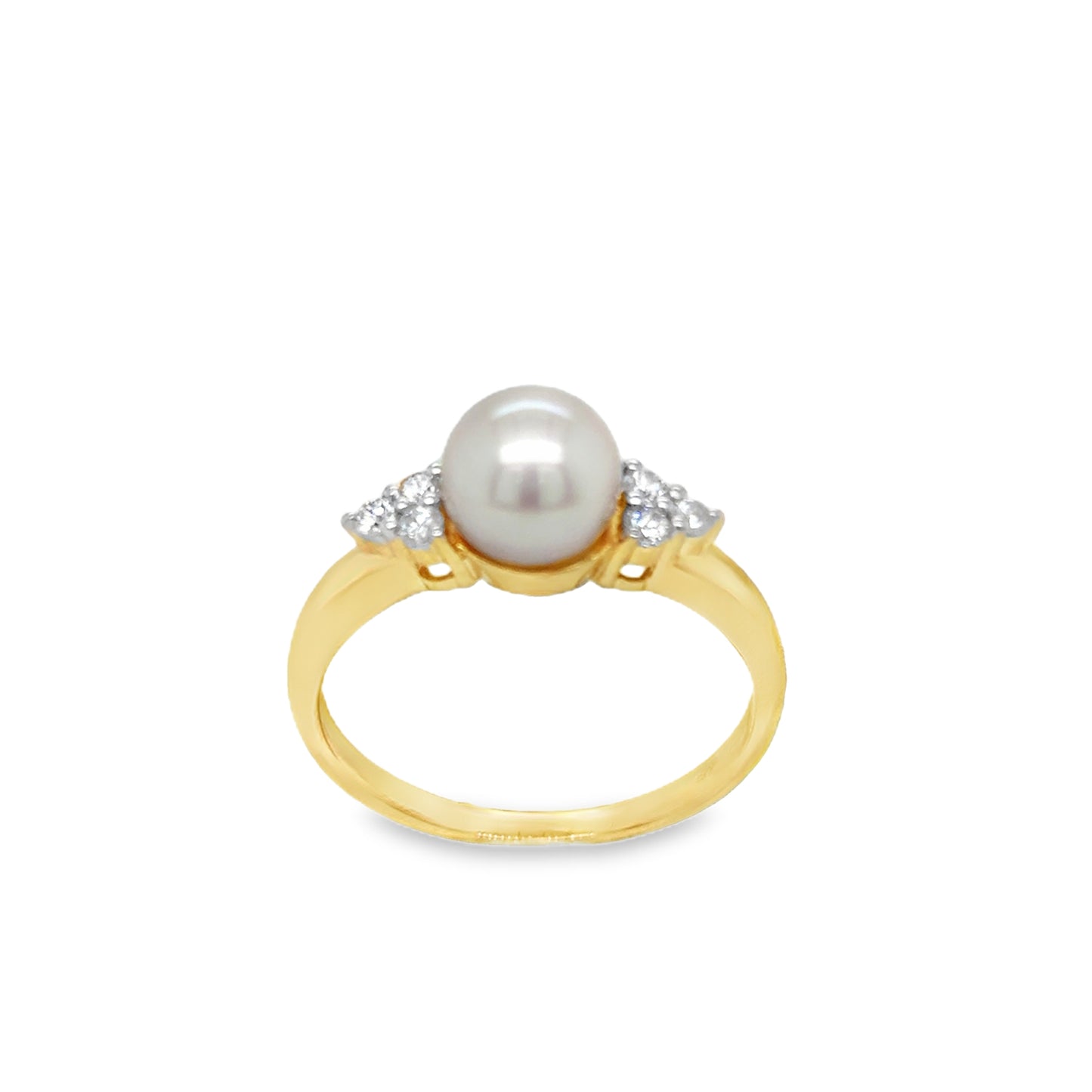 9ct Yellow Gold Freshwater Pearl Ring with Diamond Set Shoulders .16ct
