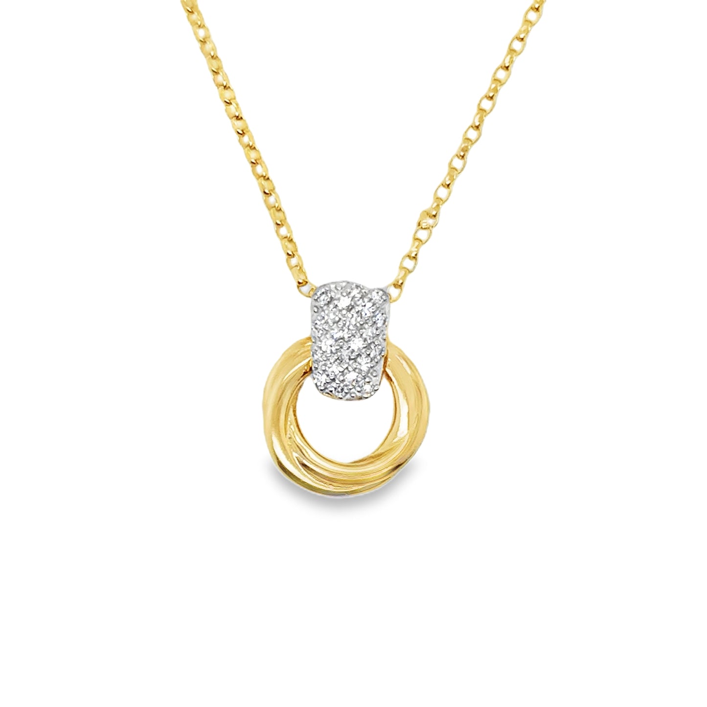 9ct Yellow Gold Open Circle Pendant with Diamond Detail .07ct