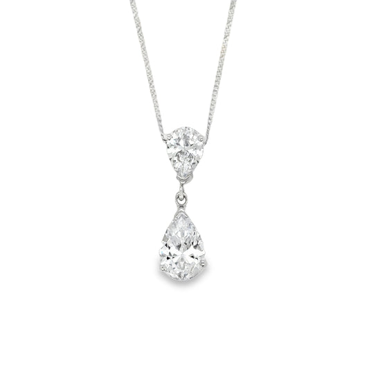 9ct White Gold Double CZ Pear Drop Pendant