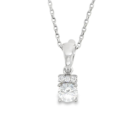 Sterling Silver CZ Solitaire Pendant with CZ Detail