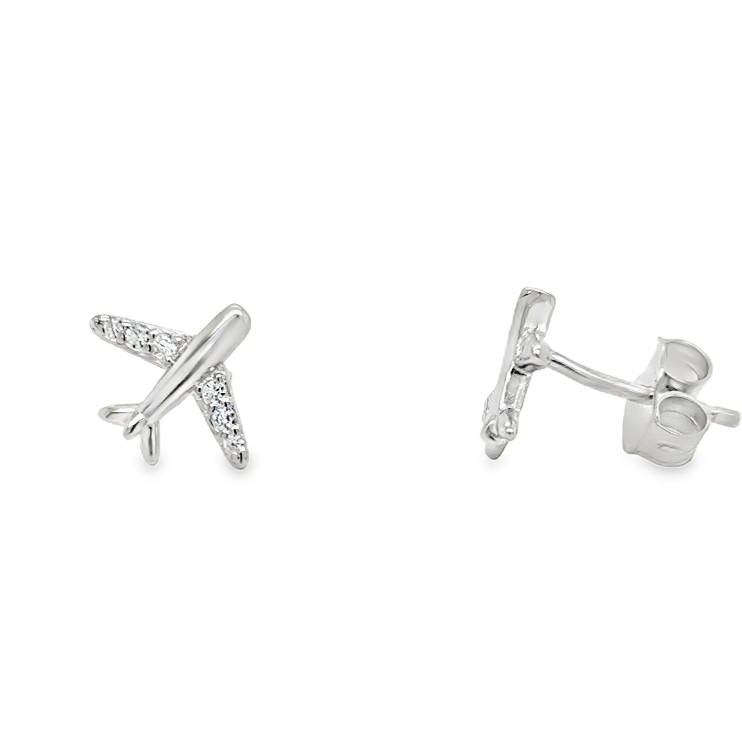 Sterling Silver CZ Plane Earrings