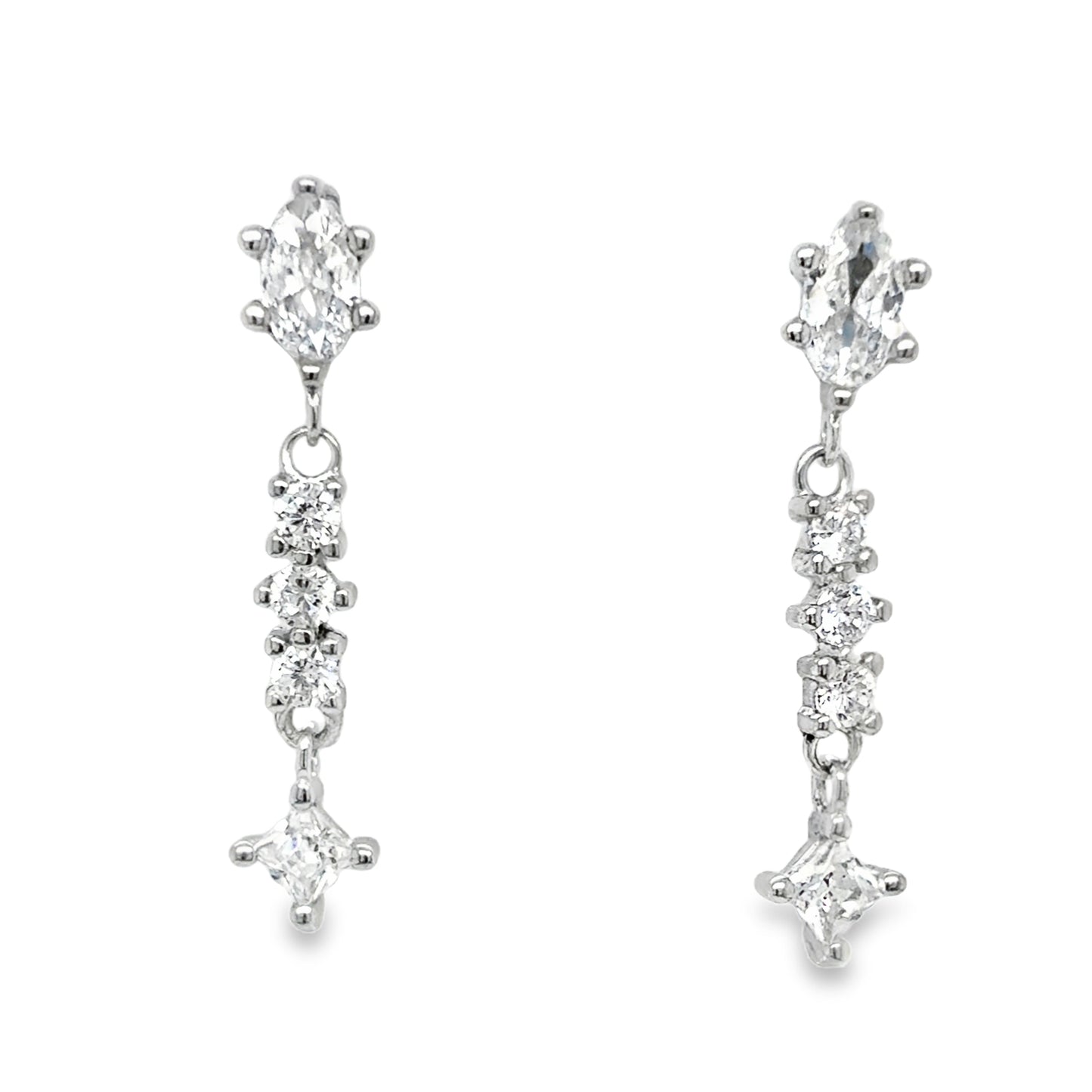Sterling Silver Fancy Marquis and Princess Cut Fancy Drop Earrings
