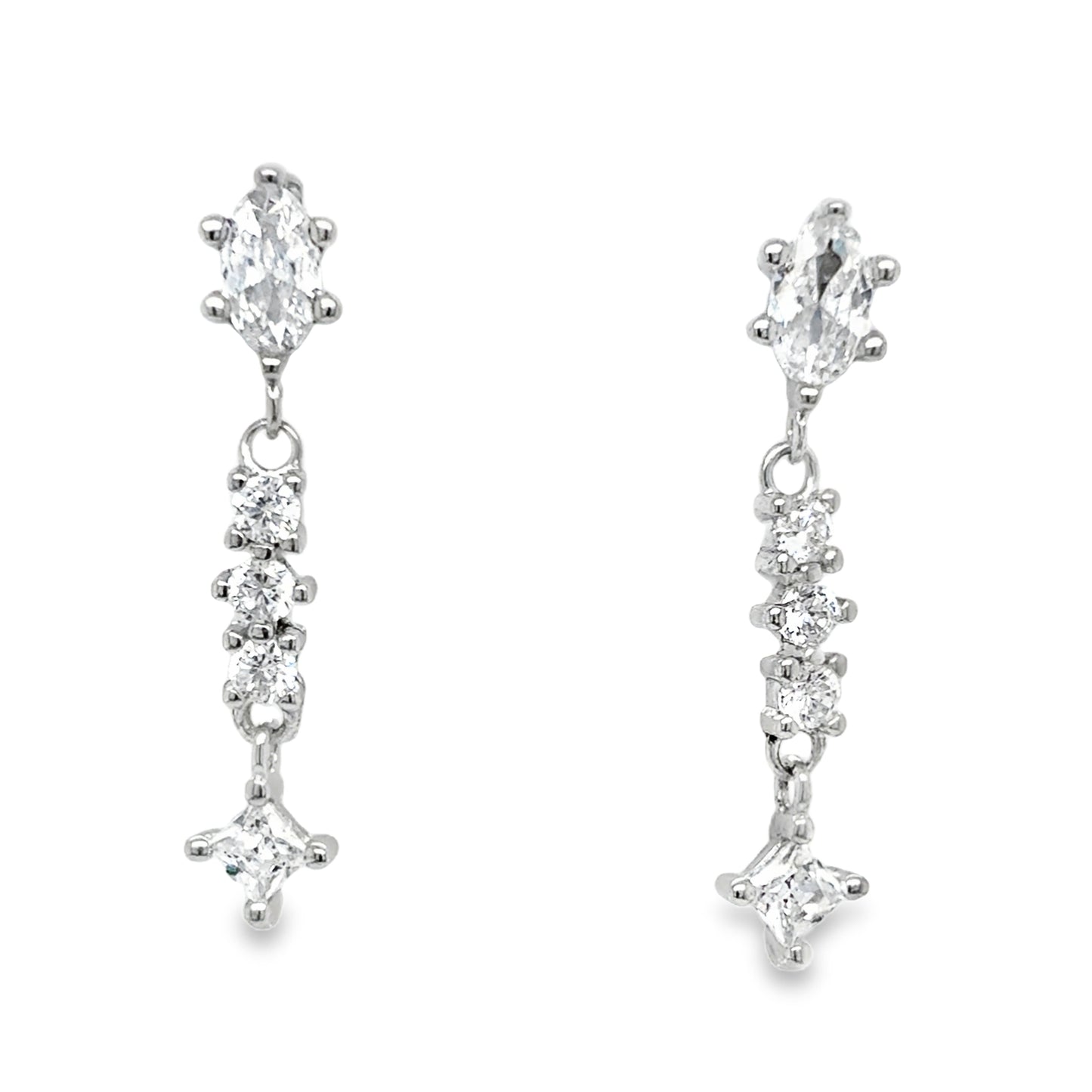 Sterling Silver Fancy Marquis and Princess Cut Fancy Drop Earrings