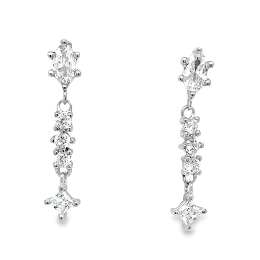 Sterling Silver Fancy Marquis and Princess Cut Fancy Drop Earrings