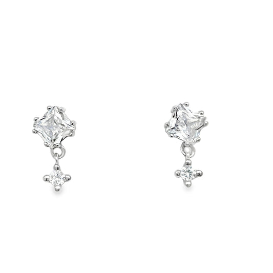 Sterling Silver Princess Cut CZ Drop Earrings