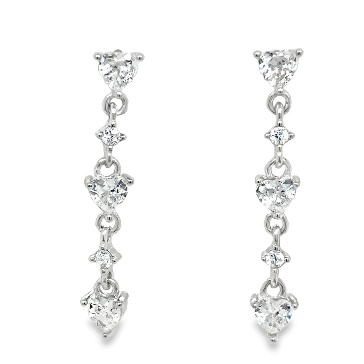 Sterling Silver Multi CZ Heart Drop Earrings