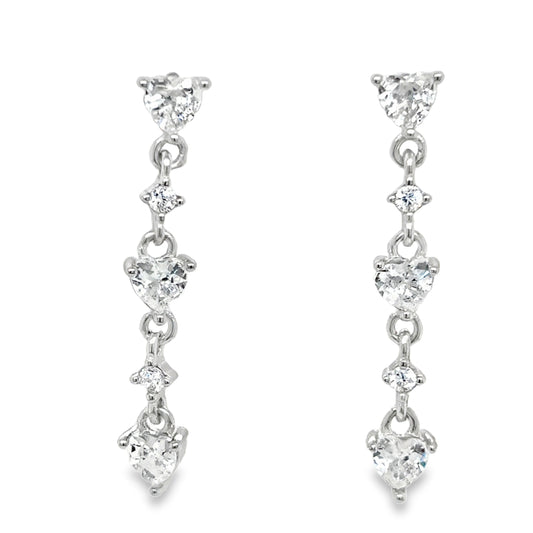 Sterling Silver Multi CZ Heart Drop Earrings