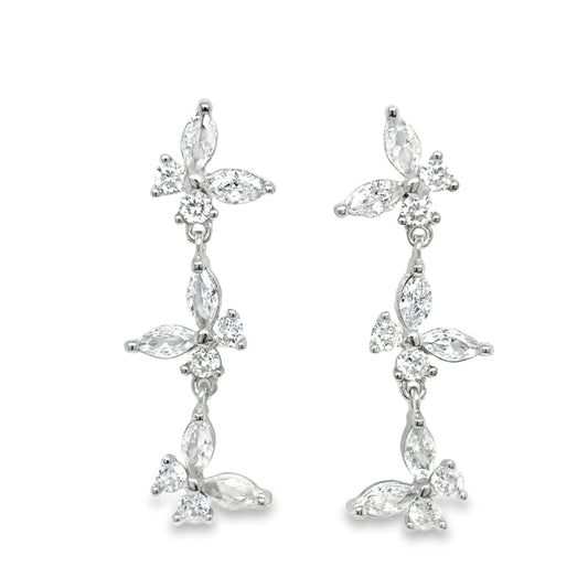 Sterling Silver CZ Multi Butterfly Drop Earrings